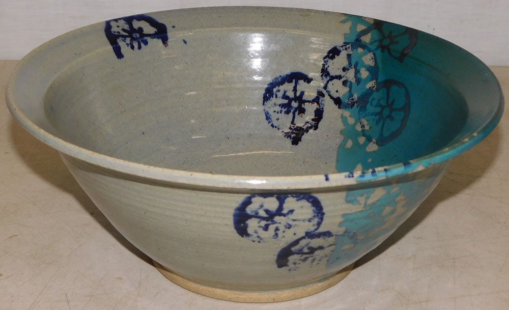 large pottery bowl signed by artist (1 of 3)