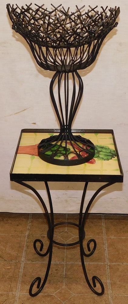 three metal stands one with painted tile top (1 of 6)