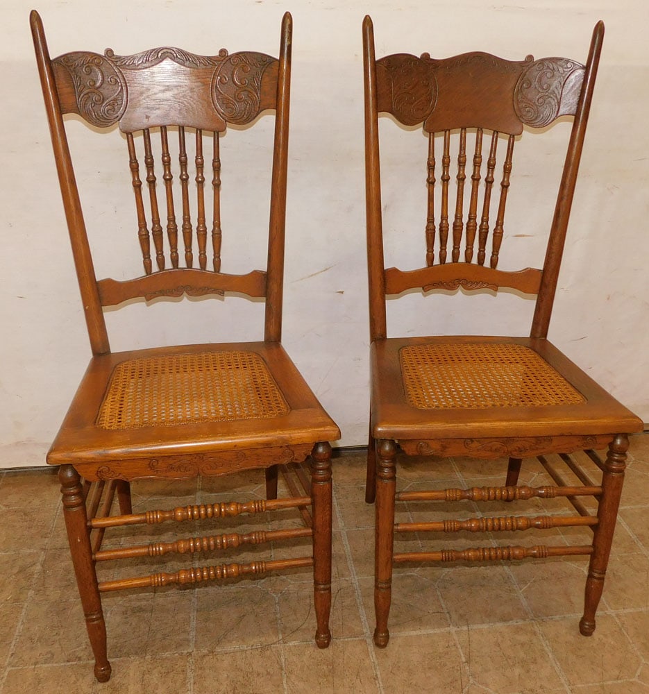 pair of antique oak side chairs with cane seat (1 of 4)
