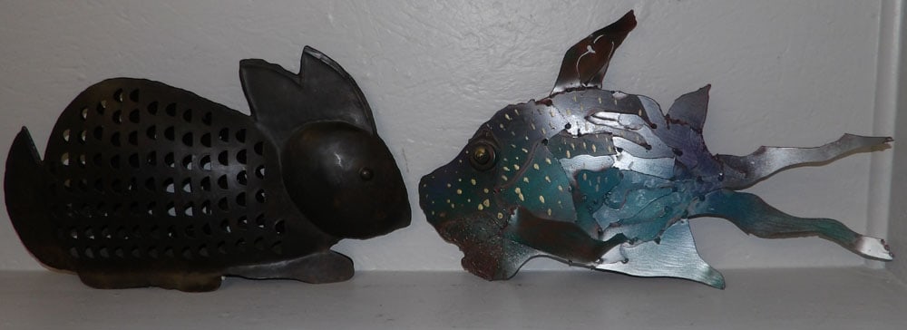 metal frog form wall hanging and rabbit candle holder (1 of 4)