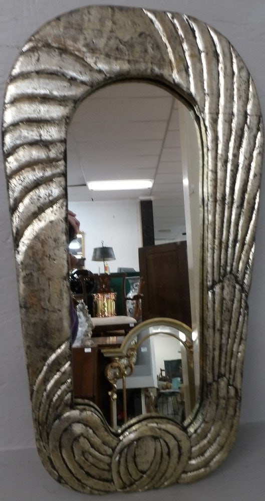 gilded frame mirror: gilded frame mirror. 15" x 27 3/4" ALL DESCRIPTIONS AND ANY CONDITION STATEMENT GIVEN BY LANGSTON AUCTION GALLERY ARE STRICTLY OPINIONS AND LANGSTON'S SHALL HAVE NO RESPONSIBILITY FOR ERRORS OR OMISSI