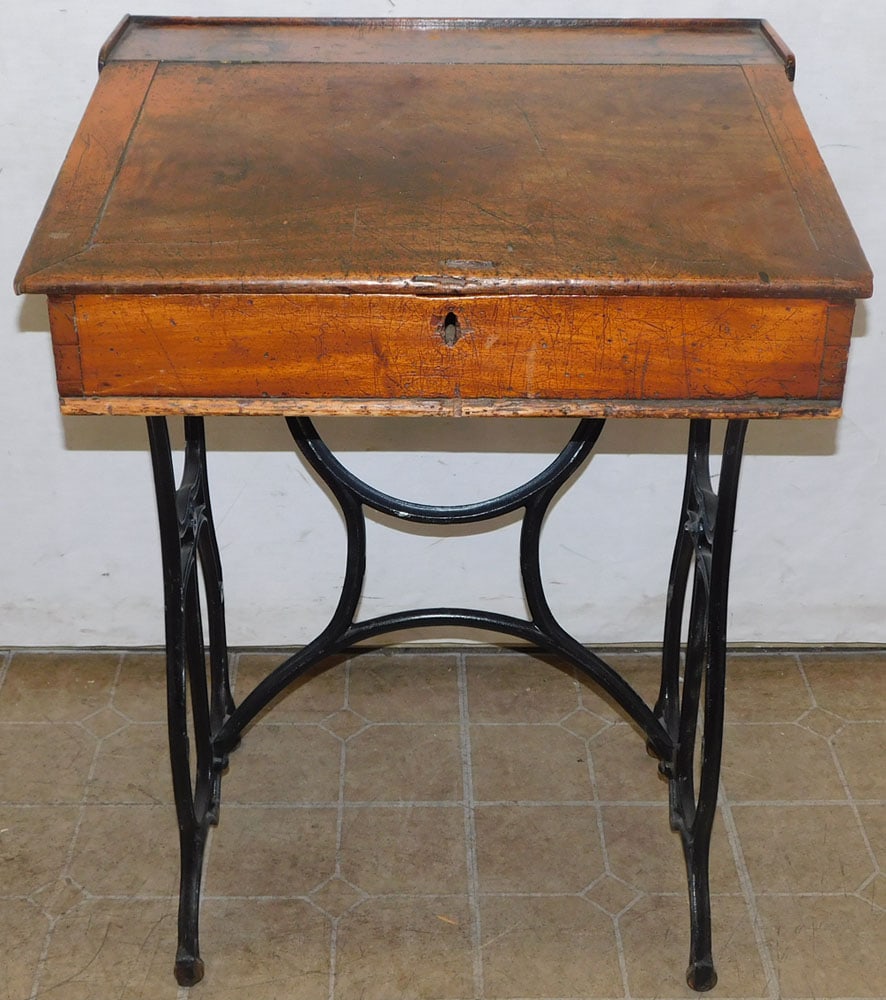 antique mahogany school masters desk on cast iron base (1 of 8)