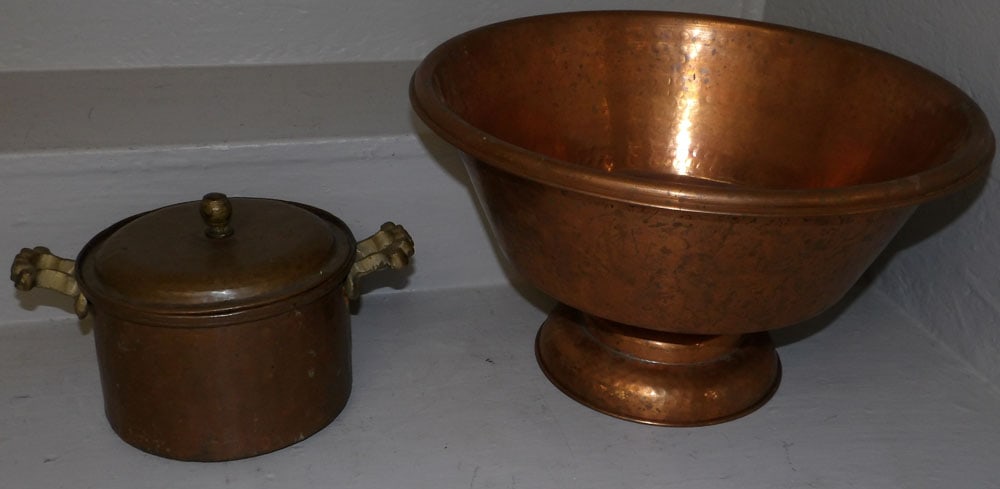 2 pieces of copper: 2 pieces of copper. Up to 16 1/2" x 9 1/4" ALL DESCRIPTIONS AND ANY CONDITION STATEMENT GIVEN BY LANGSTON AUCTION GALLERY ARE STRICTLY OPINIONS AND LANGSTON'S SHALL HAVE NO RESPONSIBILITY FOR ERRORS O