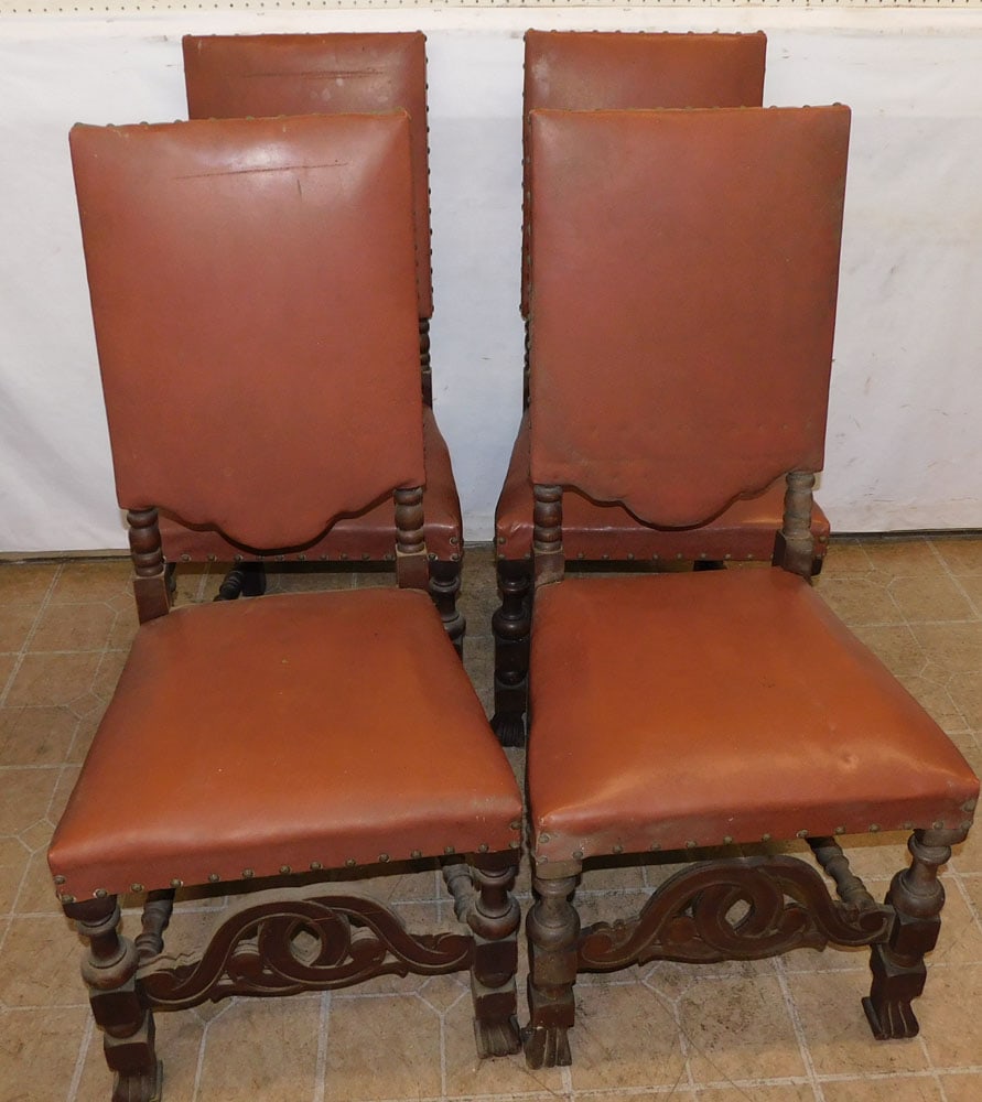 set of 4 walnut and vinyl upholstered dining chairs (1 of 5)