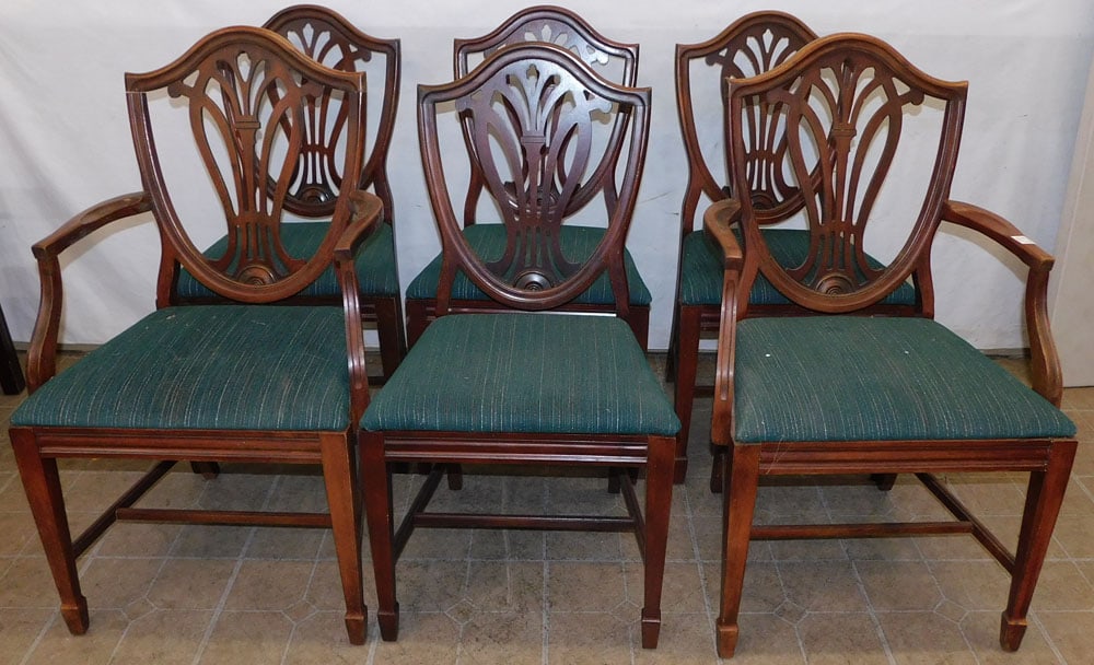 set of 6 mahogany shield back dining chairs (1 of 4)