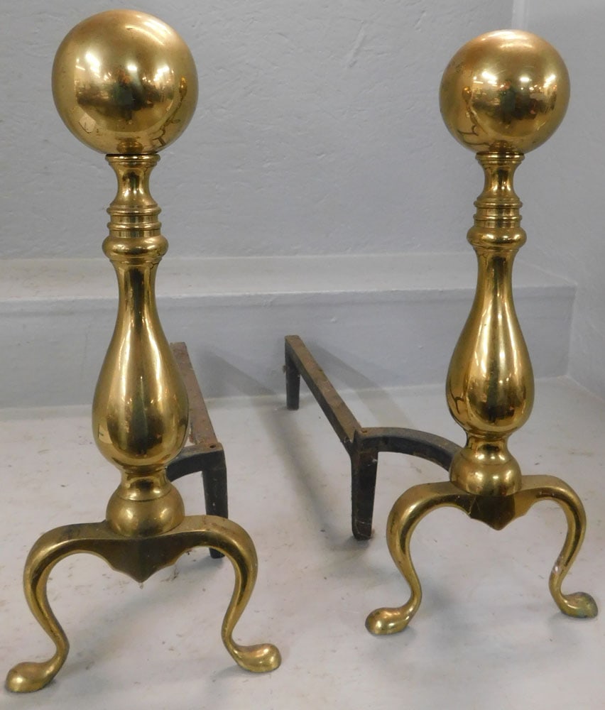 pair antique brass cannonball andirons (1 of 3)