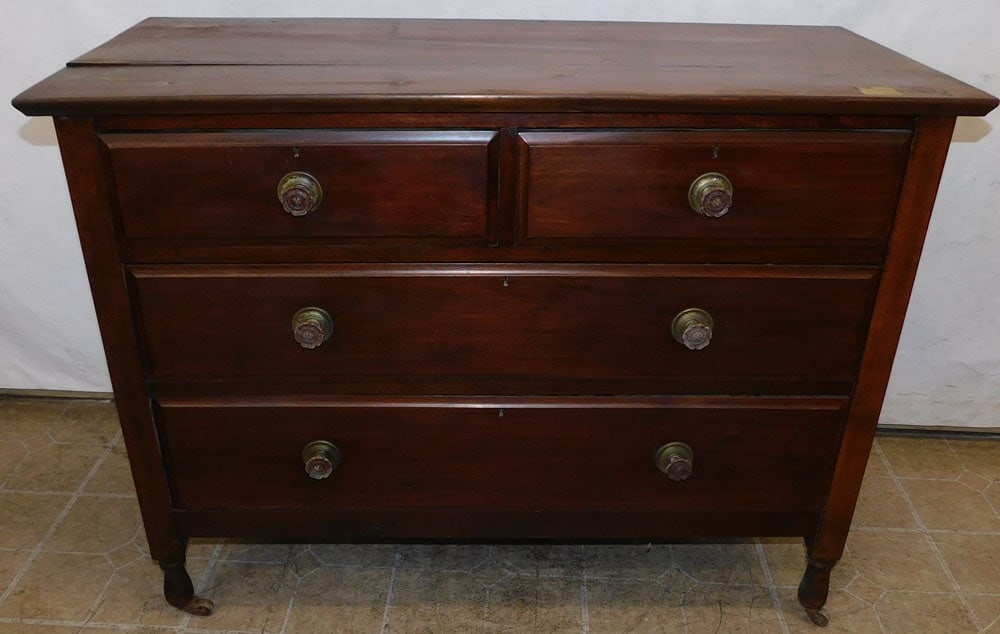 antique walnut 2 over 2 drawer chest: antique walnut 2 over 2 drawer chest. 42" W 18 1/4" D 32" H ALL DESCRIPTIONS AND ANY CONDITION STATEMENT GIVEN BY LANGSTON AUCTION GALLERY ARE STRICTLY OPINIONS AND LANGSTON'S SHALL HAVE NO RESPONSIBI