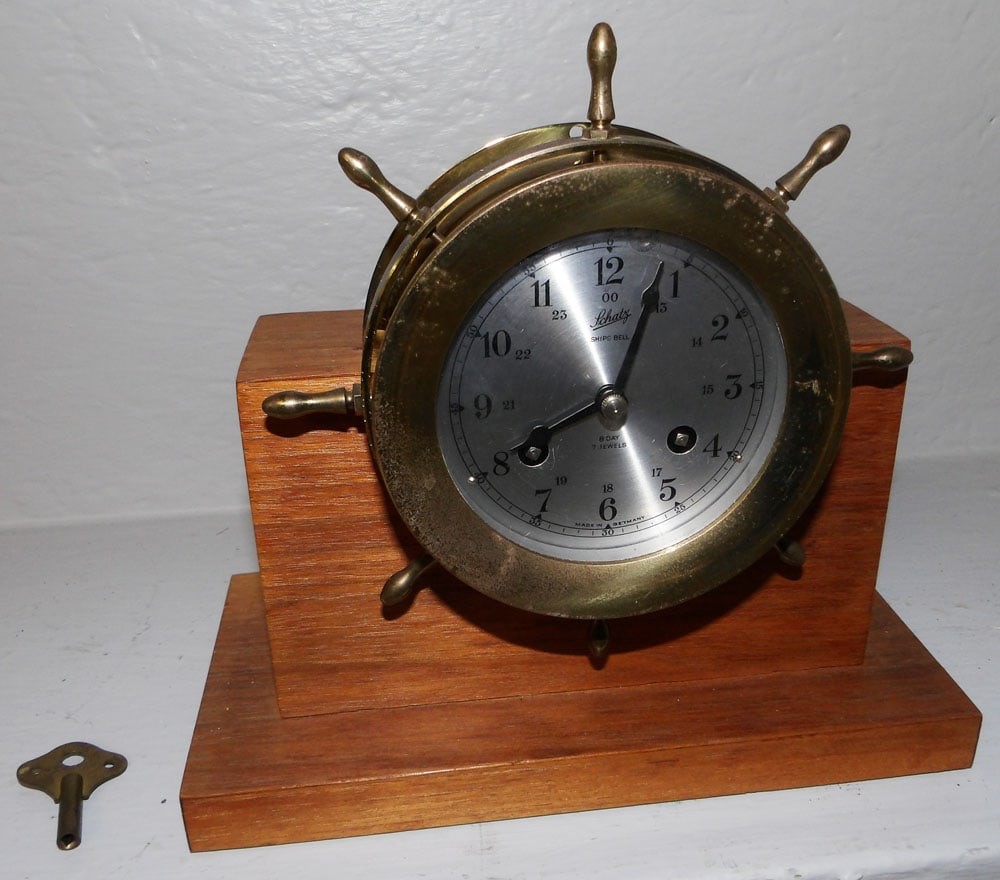 brass ships clock on stand by Schatz (1 of 3)