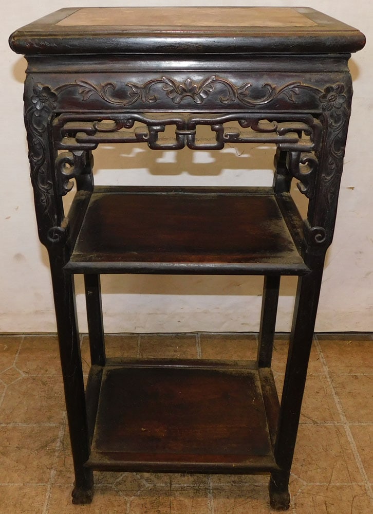 antique rosewood marble top plant stand (1 of 5)