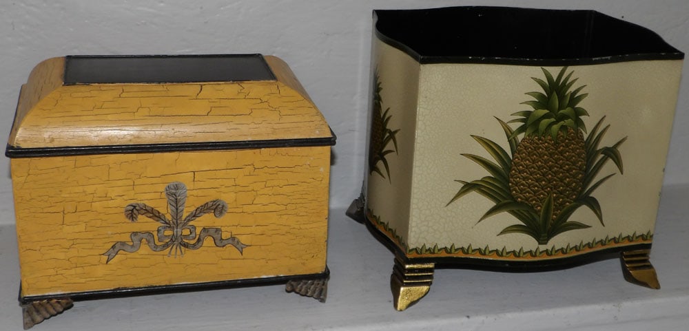 Tole Paint Decorated Dome Top Box & Pineapple Motif Metal Decorated Jardiniere (1 of 5)