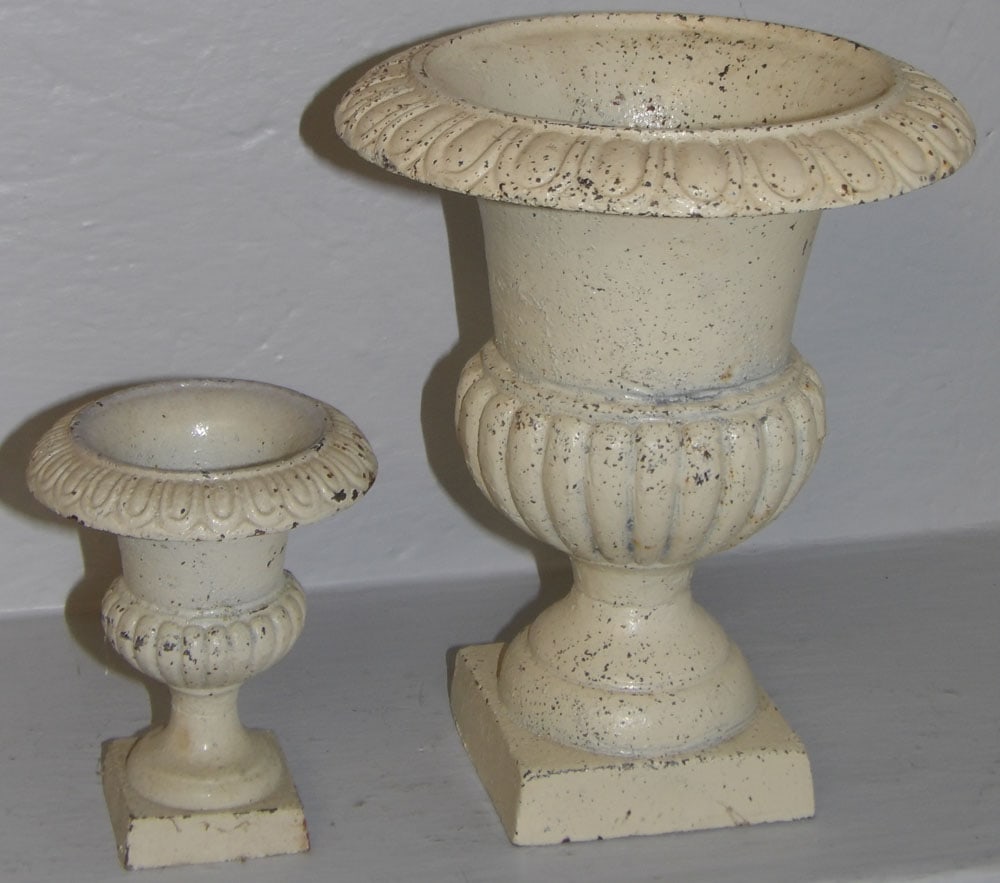 Two Small Painted Cast Iron Urns (1 of 3)