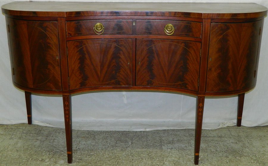 19th C inlaid mahogany Hepplewhite sideboard.: 19th Century inlaid mahogany Hepplewhite sideboard. 75" wide x 25 1/2" deep x 41 1/2" tall.