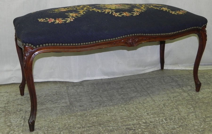 French needlepoint bench.: French needlepoint bench. 40" long x 18" deep x 21" tall.