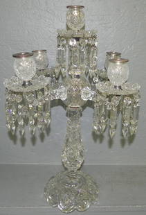 Beautiful cut glass 5 branch candelabra.: Beautiful cut glass 5 branch candelabra. 21" tall.