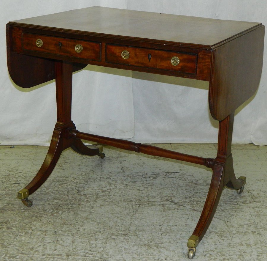 Federal inlaid drop leaf library table. Circa 1820: Federal inlaid drop leaf library table. Circa 1820. 50" open x 24" deep x 28 1/2" tall.