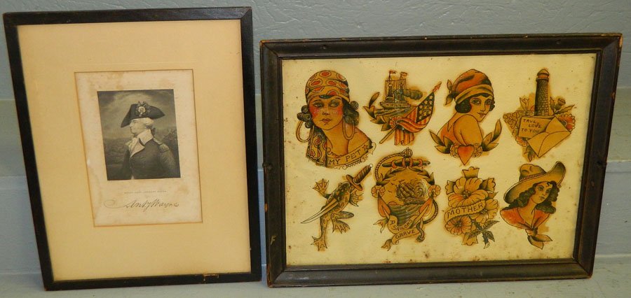 Print of Brig. General Anthony Wayne.: Print of Brigadier General Anthony Wayne and framed tattoo designs.