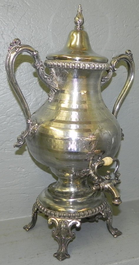 Silver plate hot water kettle. Has been restored.: Silver plate hot water kettle. Has been restored. By Rogers.