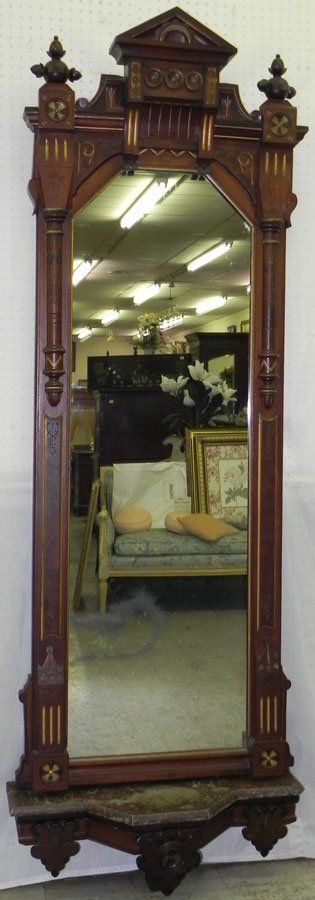 Victorian walnut pier mirror w/ MT console: Victorian walnut pier mirror with marble top console. 29 1/2" wide x 86 1/2" tall.
