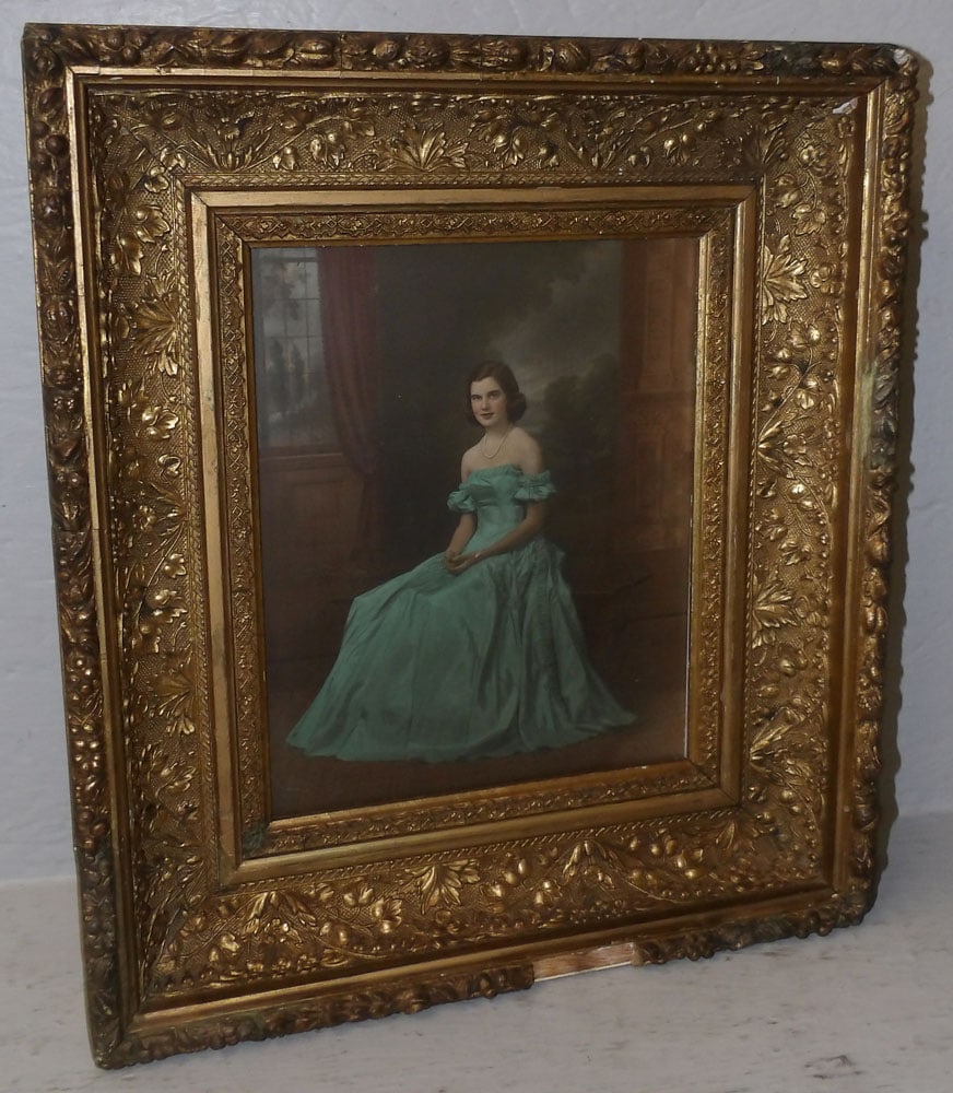 Portrait Print of Woman in Antique Gilded Ornate Frame (1 of 3)