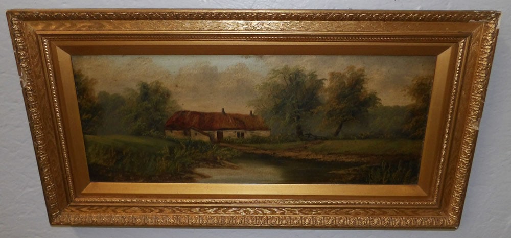 Antique Gilded Frame Oil on Board of Dutch Farm Scene (1 of 4)