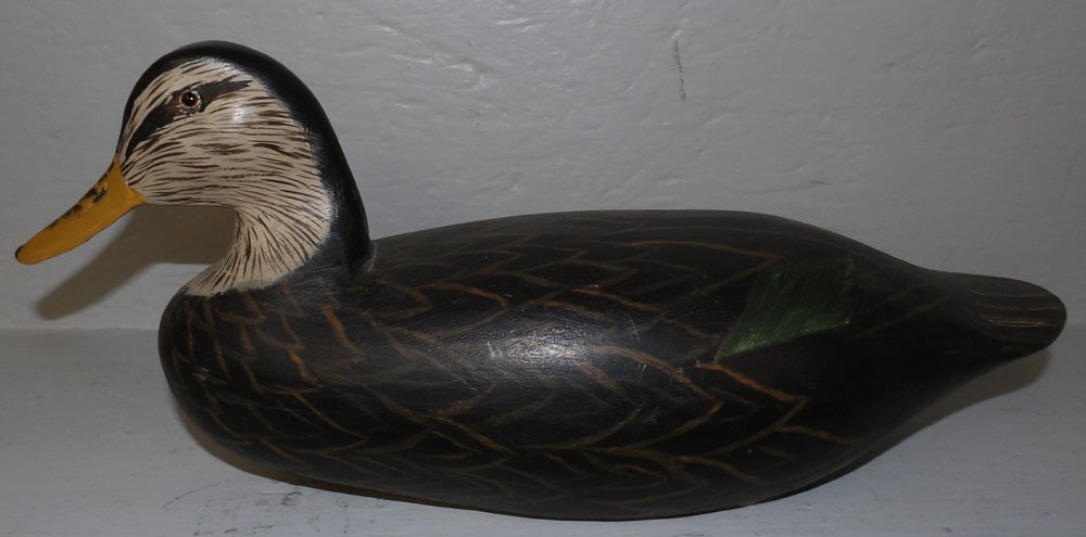 Painted Carved Wood Duck Decoy Artist Signed: Painted Carved Wood Duck Decoy Artist Signed. 16" L "ALL DESCRIPTIONS AND ANY CONDITION STATEMENT GIVEN BY LANGSTON AUCTION GALLERY ARE STRICTLY OPINIONS AND LANGSTON'S SHALL HAVE NO RESPONSIBILITY FO