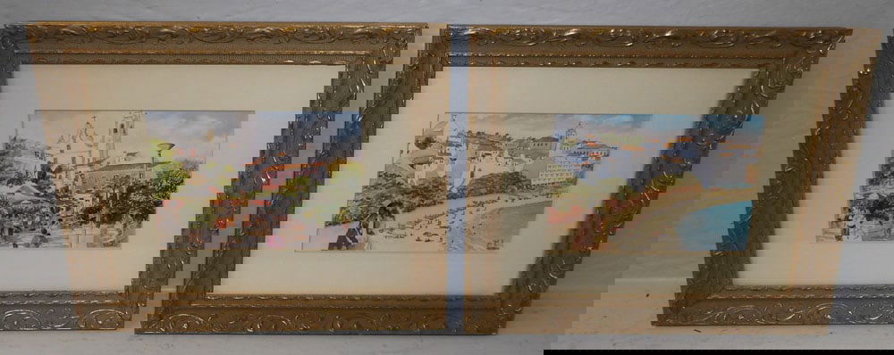 Two Framed Colored Mediterranean Scene Prints Signed (1 of 7)