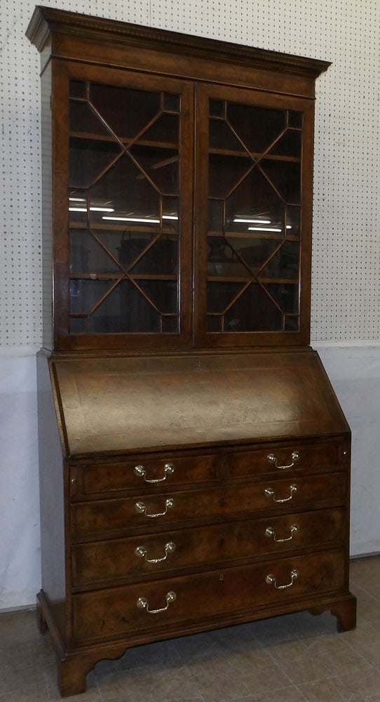 Burl Walnut Two Piece Glass Door Secretary (1 of 15)