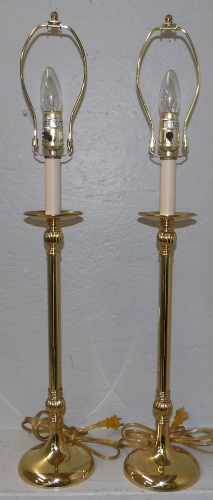 Pair of Brass Buffet Lamps: Pair of Brass Buffet Lamps. 30 1/4" H "ALL DESCRIPTIONS AND ANY CONDITION STATEMENT GIVEN BY LANGSTON AUCTION GALLERY ARE STRICTLY OPINIONS AND LANGSTON'S SHALL HAVE NO RESPONSIBILITY FOR ERRORS OR OM