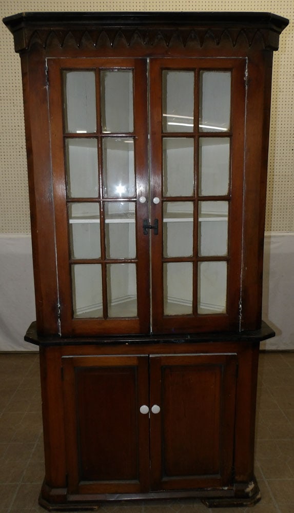19th Century Cherry Two Piece Glass Door Corner Cabinet (1 of 5)