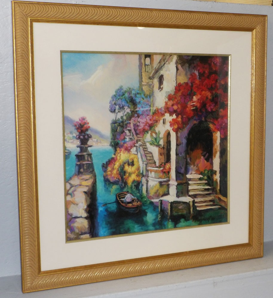 Large Framed & Matted Colored Print Entitled 'Como Villa' by Manfred Kuhert (1 of 5)