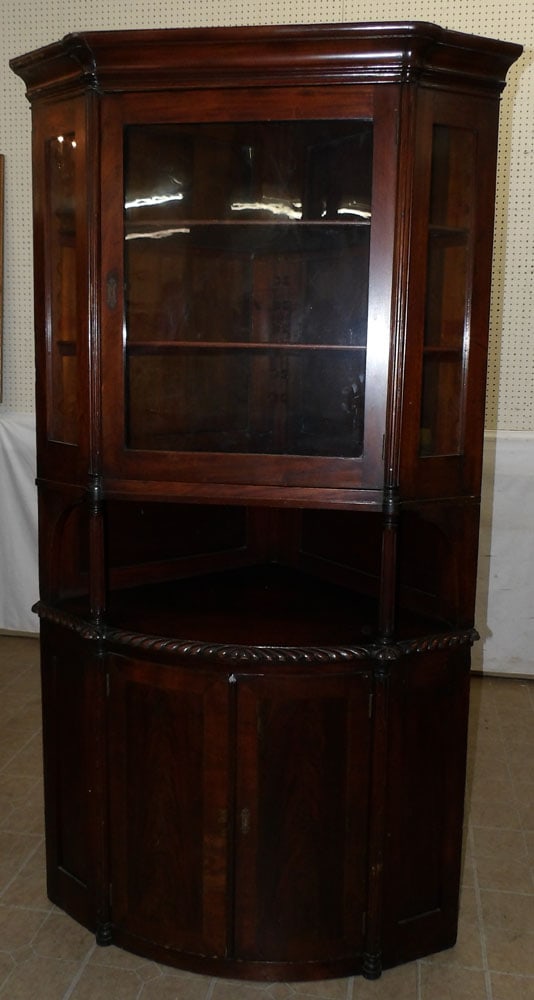 Antique Walnut Two Part Glass Door Corner Cabinet (1 of 5)