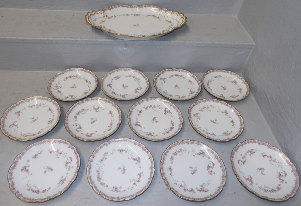 13 Piece Hand Painted Limoges Porcelain Dessert Set (1 of 4)