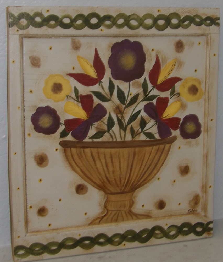 Folk Art Dutch Paint Decorated Still Life Wood Panel Artist Signed (1 of 5)
