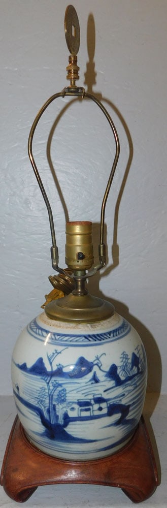 Antique Oriental Blue & White Ginger Jar Made Into Lamp (1 of 5)