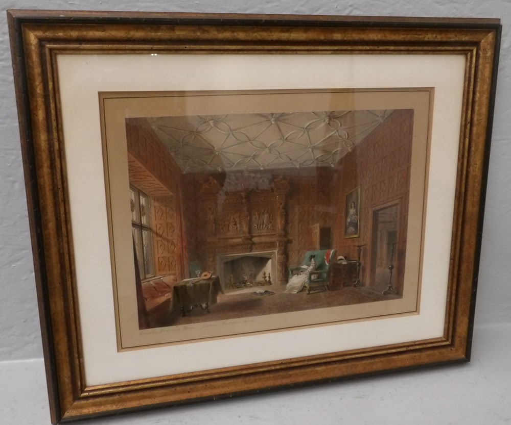 Framed Hand Colored Engraving Entitled 'Small Drawing Room'  Westmoreland (1 of 5)
