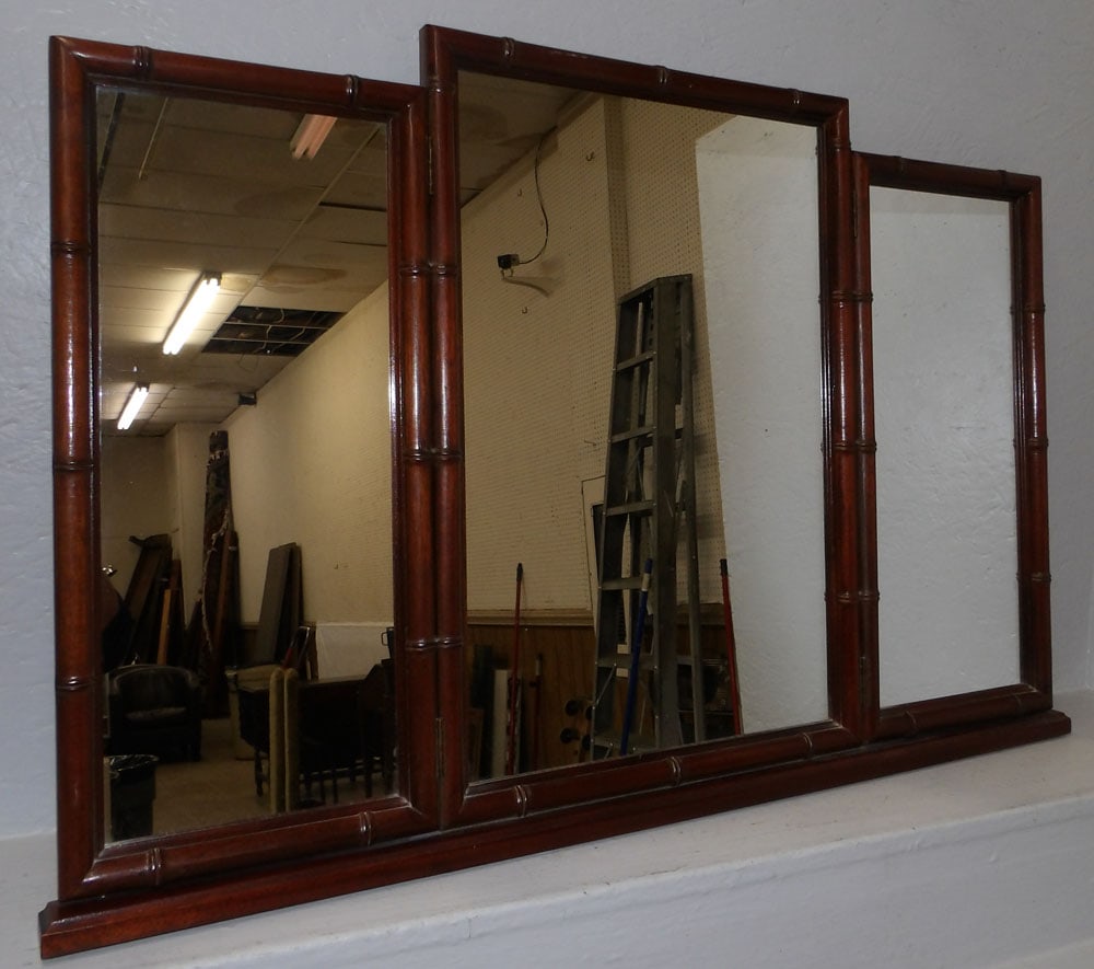 Mahogany Faux Bamboo Triple Folding Mirror (1 of 5)