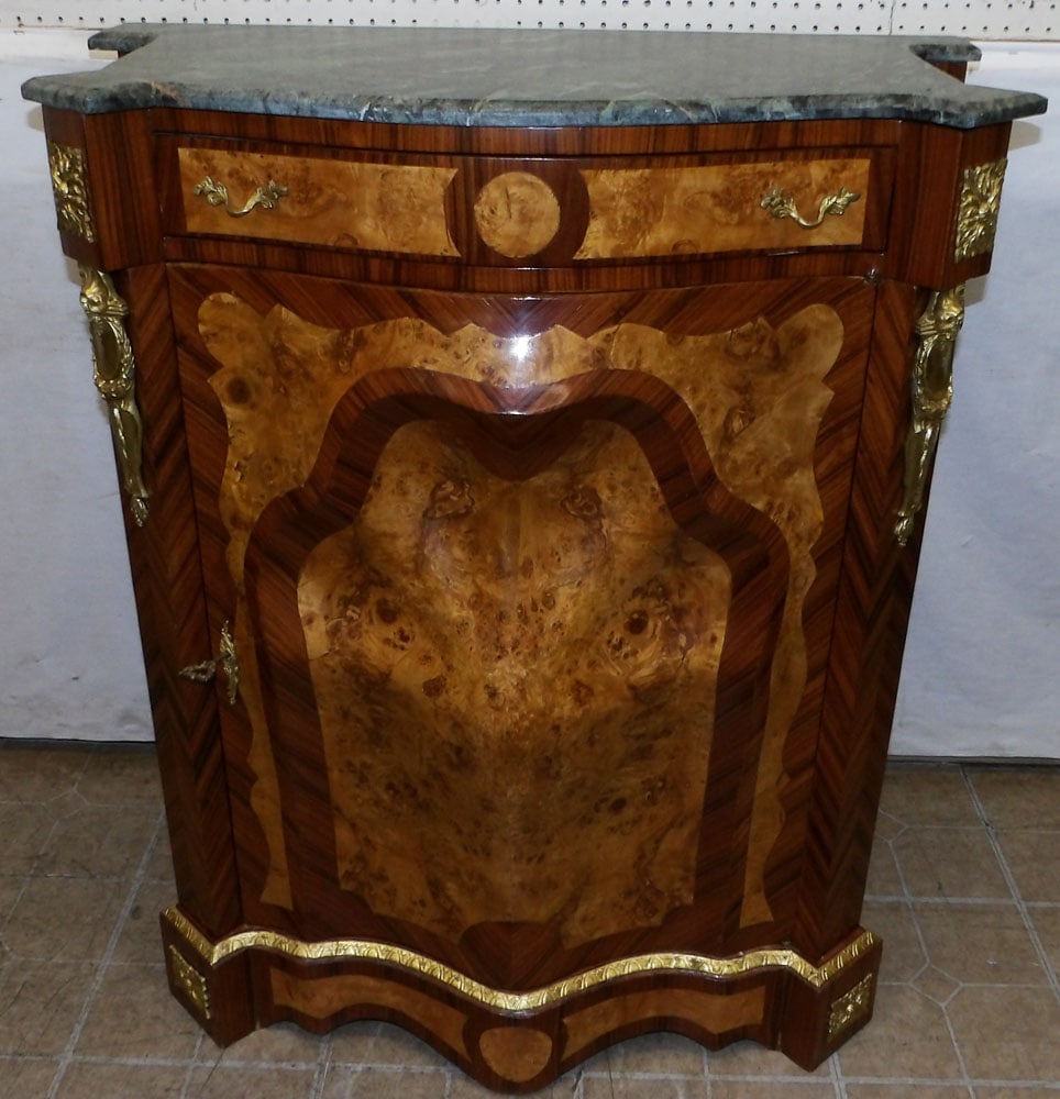 Rosewood & Burl Wood Marble Top French Cabinet with Bronze Ormolu (1 of 9)