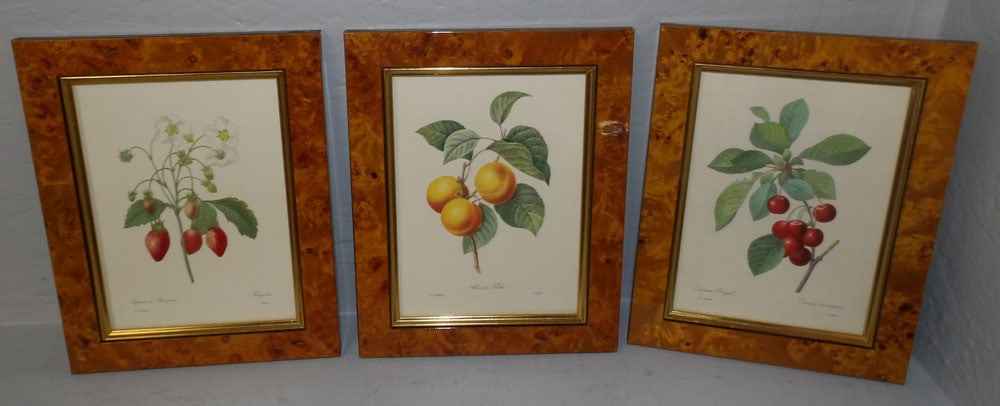 Three Burled Walnut Framed Botanical Prints by P. J. Redoute' (1 of 9)