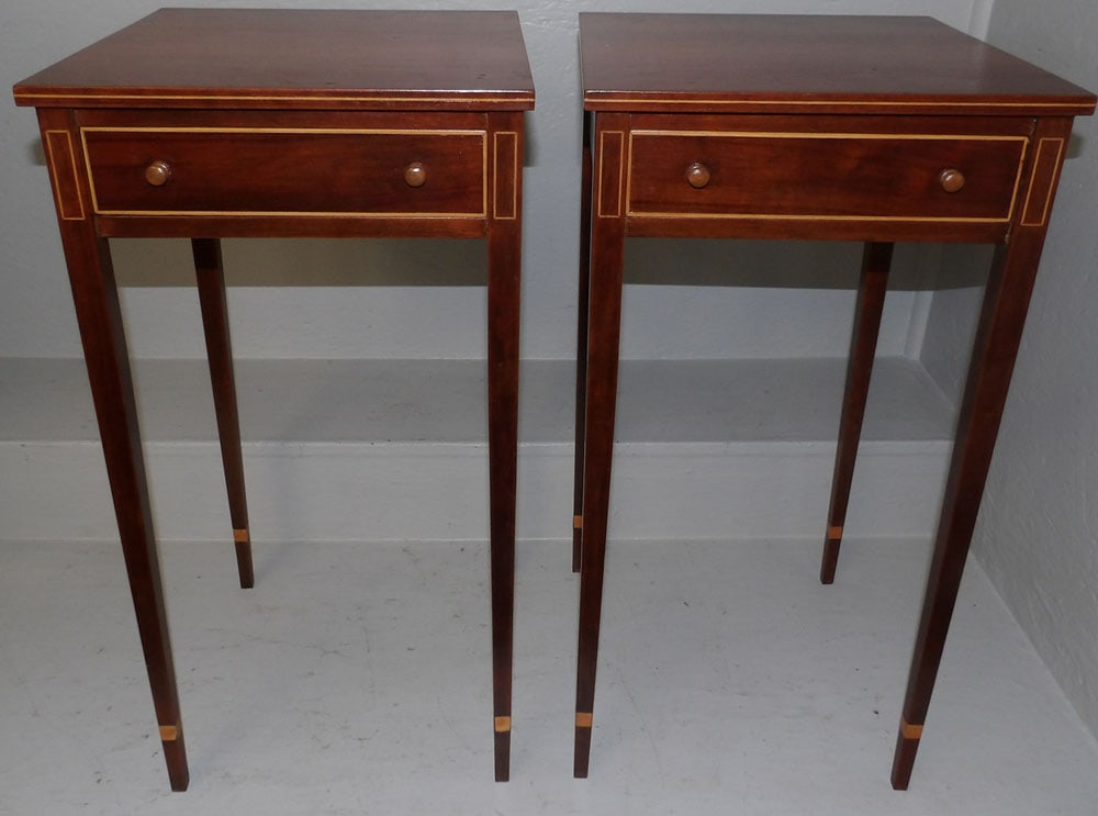 Pair of Cherry Inlaid One Drawer Tapered Leg Stands (1 of 5)