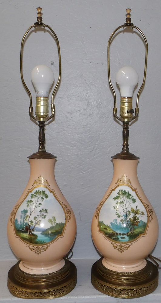 Pair of Hand Painted Old Paris Vases Made Into Lamps (1 of 5)