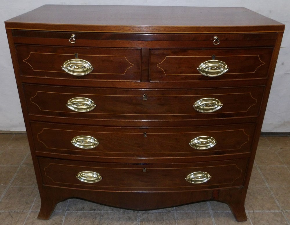 Mahogany Inlaid Bench Made Two Over Three Drawer Chest with Slide (1 of 9)