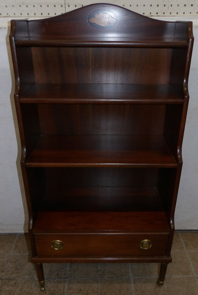 Mahogany Conch Shell Inlaid Book Shelf with One Drawer (1 of 6)