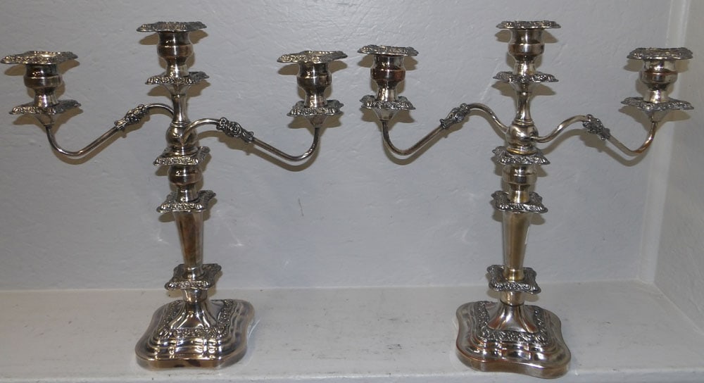 Pair of Silverplated on Copper Three Light Candelabras (1 of 3)