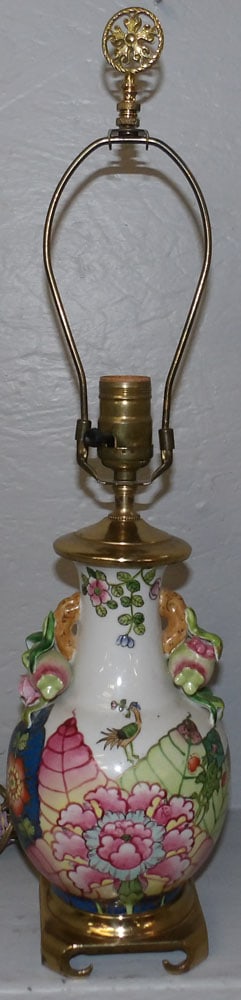 Oriental Paint Decorated Tobacco Leaf Porcelain Lamp (1 of 5)
