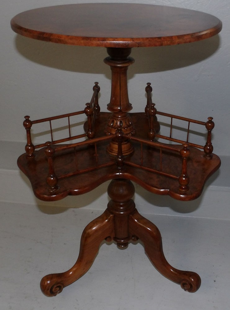 19th Century Burl Walnut Stand with Revolving Book Shelf (1 of 5)