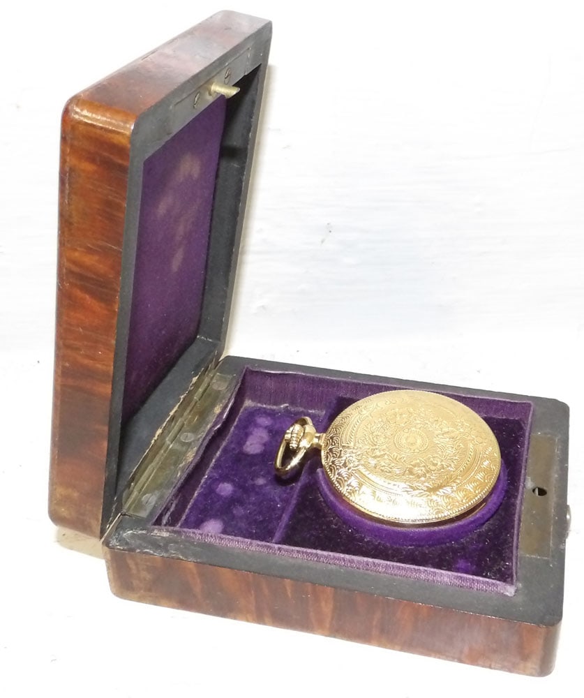 Antique Burled Yew Wood Pocket Watch Box (1 of 3)