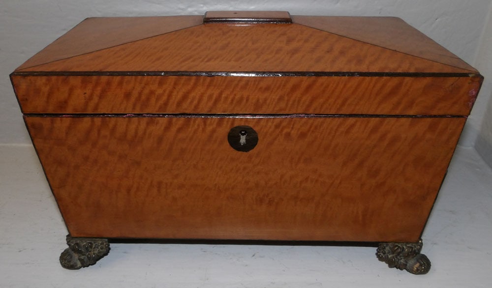 19th Century Tiger Satin Wood Tea Caddy with Irish Cut Liner (1 of 8)