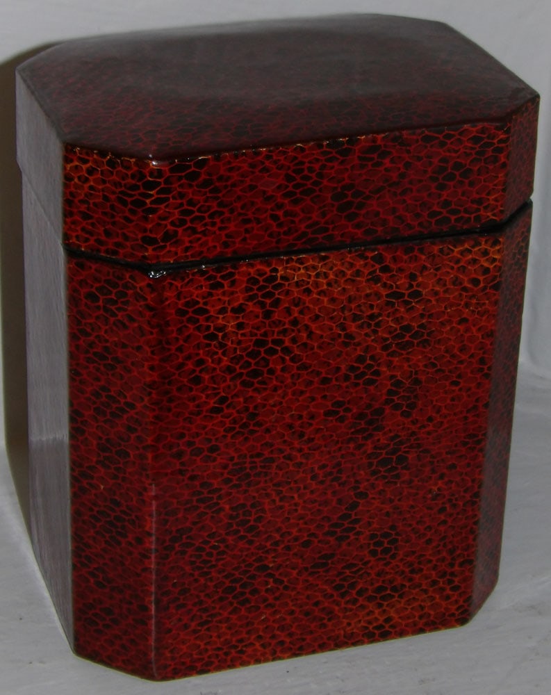 Modern Leather Tea Box Canister: Modern Leather Tea Box Canister . "ALL DESCRIPTIONS AND ANY CONDITION STATEMENT GIVEN BY LANGSTON AUCTION GALLERY ARE STRICTLY OPINIONS AND LANGSTON'S SHALL HAVE NO RESPONSIBILITY FOR ERRORS OR OMISSI