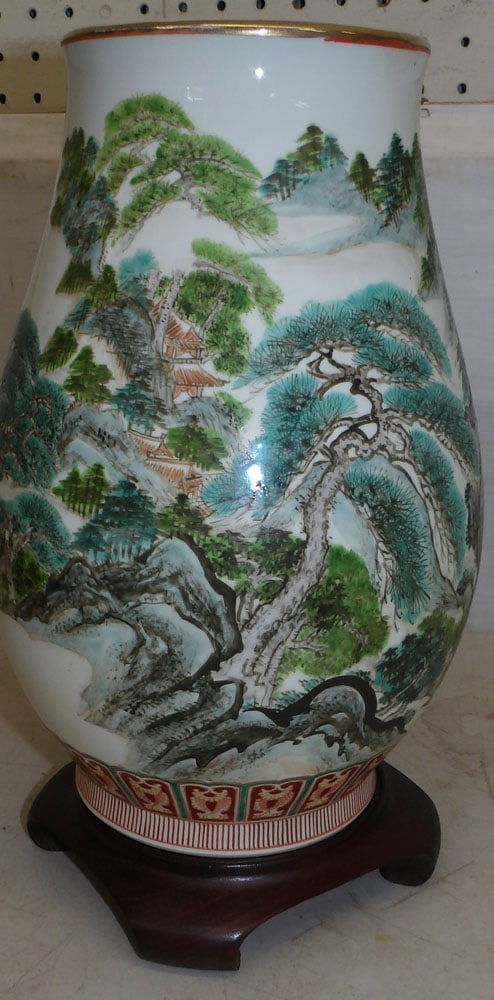 Oriental porcelain vase on teak wood stand (1 of 7)