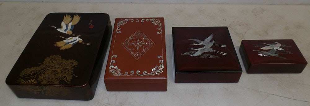 Lot of Oriental Lacquered Boxes, (Three with Mother of Pearl Inlay) (1 of 5)